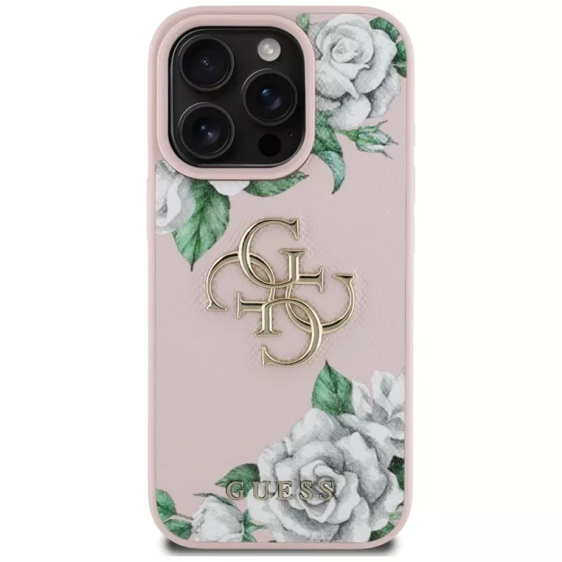 Guess Grained Roses Big 4G Logo Θήκη για iPhone 16 Pro Max - Ροζ