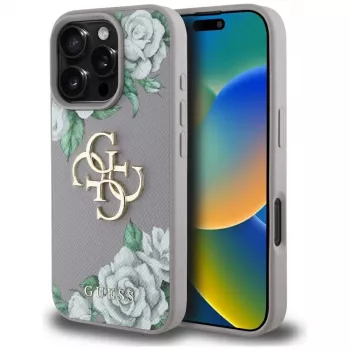 Guess Grained Roses Big 4G Logo Θήκη πλάτης για Apple iPhone 16 Pro - Μωβ