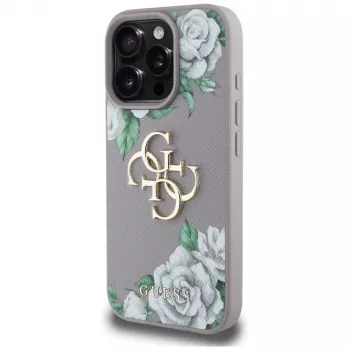 Guess Grained Roses Big 4G Logo Θήκη πλάτης για Apple iPhone 16 Pro - Μωβ