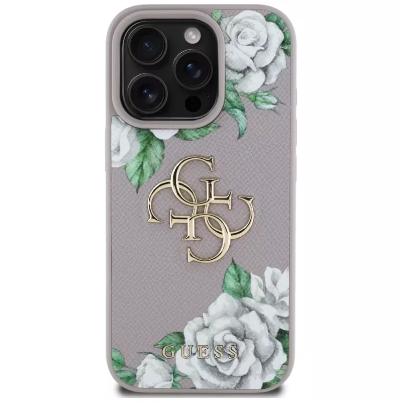 Guess Grained Roses Big 4G Logo Θήκη πλάτης για Apple iPhone 16 Pro - Μωβ