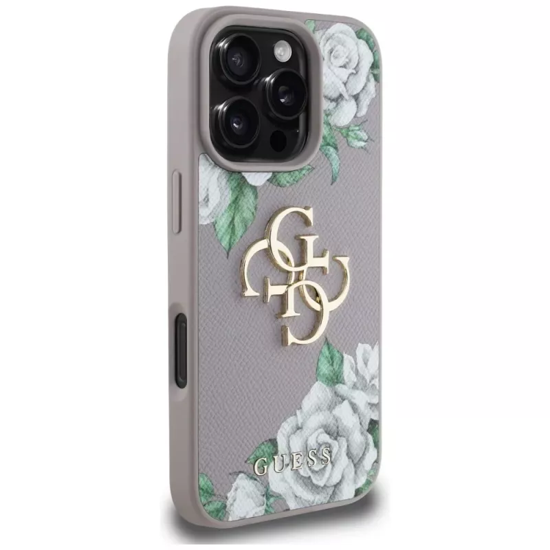 Guess Grained Roses Big 4G Logo Θήκη πλάτης για Apple iPhone 16 Pro - Μωβ