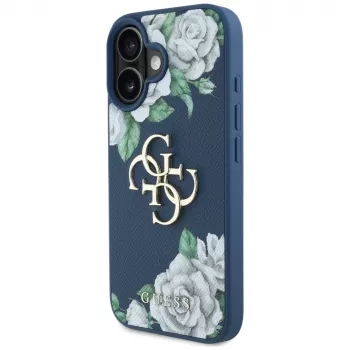 Guess Grained Roses Big 4G Logo Θήκη για Apple iPhone 16 - Μπλε
