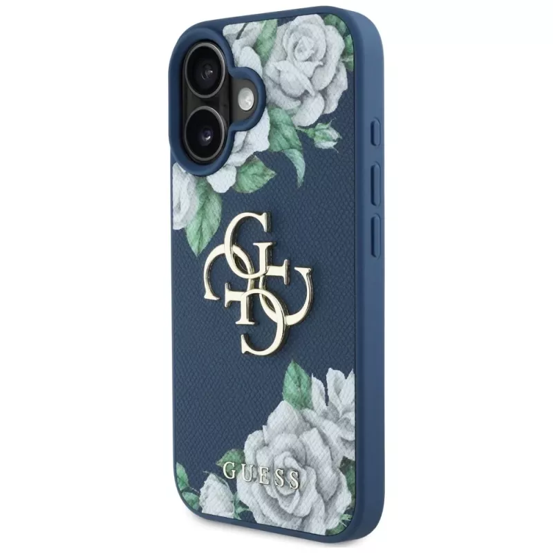 Guess Grained Roses Big 4G Logo Θήκη για Apple iPhone 16 - Μπλε