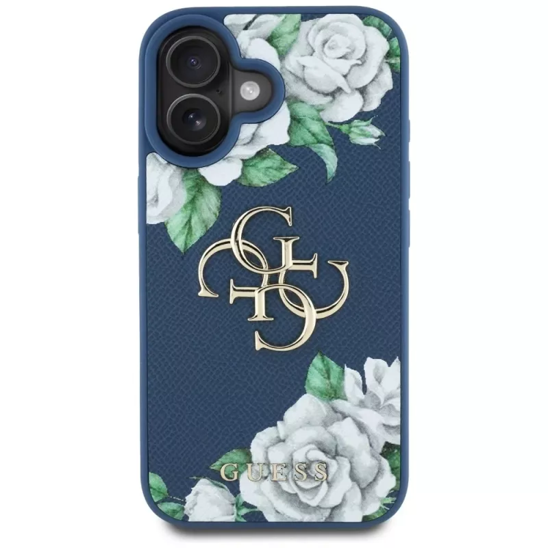 Guess Grained Roses Big 4G Logo Θήκη για Apple iPhone 16 - Μπλε