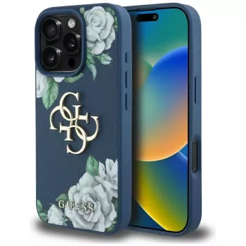 Guess Grained Roses Big 4G Logo Θήκη πλάτης για Apple iPhone 16 Pro - Μπλε