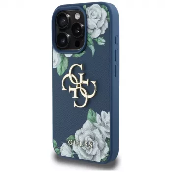 Guess Grained Roses Big 4G Logo Θήκη κινητού για iPhone 16 Pro Max, Μπλε