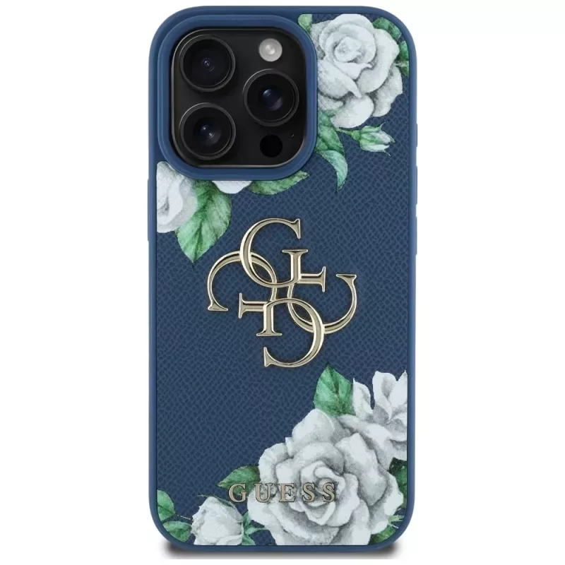 Guess Grained Roses Big 4G Logo Θήκη κινητού για iPhone 16 Pro Max, Μπλε