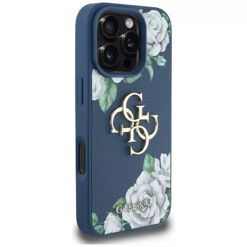 Guess Grained Roses Big 4G Logo Θήκη κινητού για iPhone 16 Pro Max, Μπλε