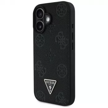 Guess Grained Hot Stamp Peony Triangle Logo MagSafe Θήκη για iPhone 16 (Μαύρο)