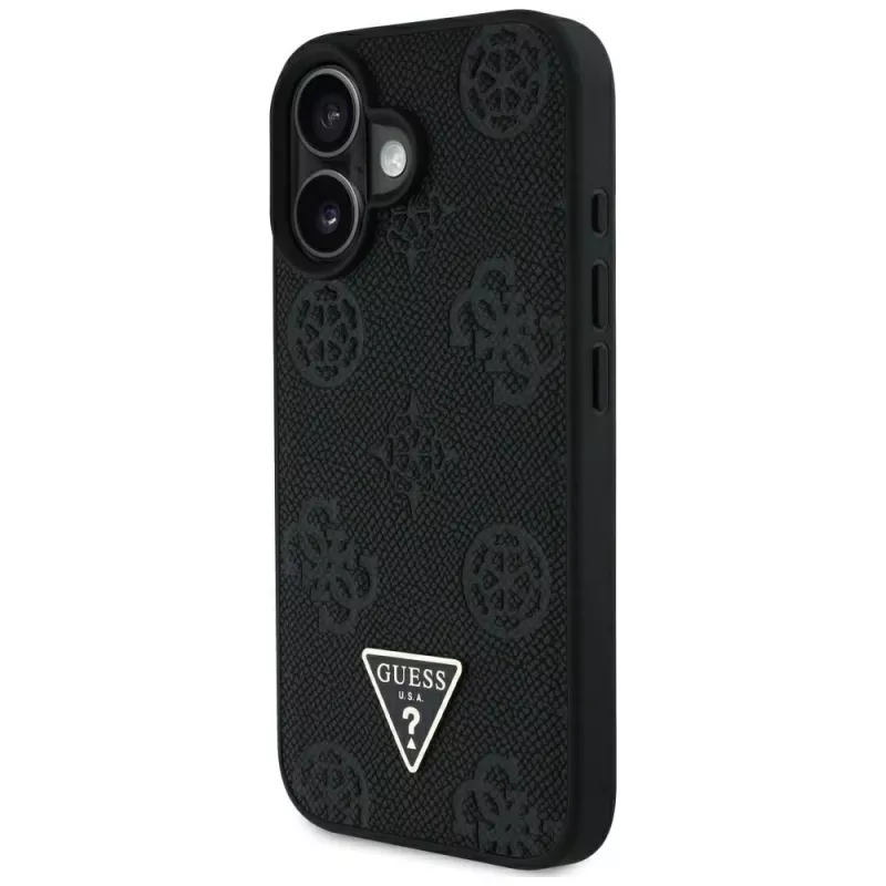 Guess Grained Hot Stamp Peony Triangle Logo MagSafe Θήκη για iPhone 16 (Μαύρο)