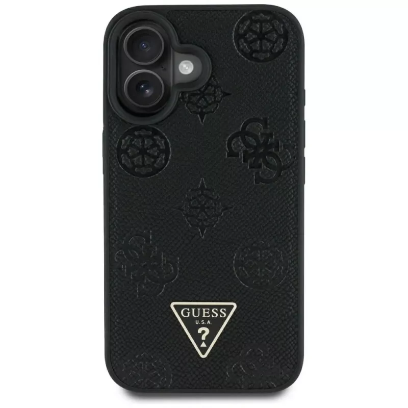 Guess Grained Hot Stamp Peony Triangle Logo MagSafe Θήκη για iPhone 16 (Μαύρο)