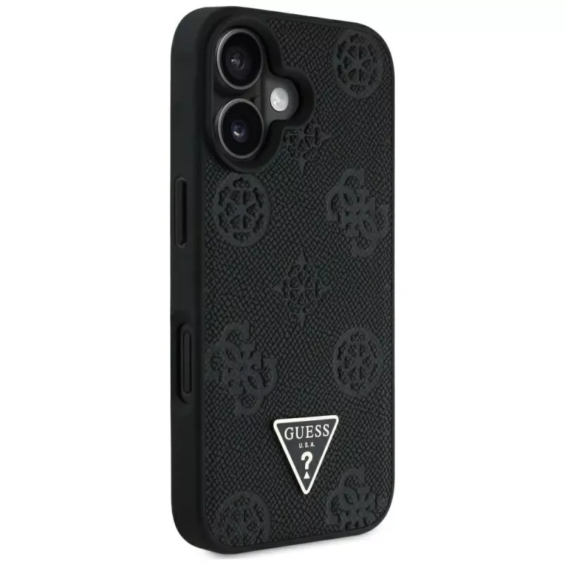 Guess Grained Hot Stamp Peony Triangle Logo MagSafe Θήκη για iPhone 16 (Μαύρο)