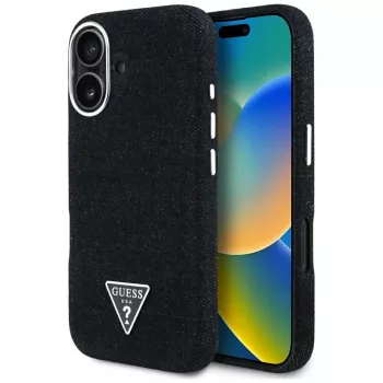 Guess Denim Triangle Logo MagSafe Θήκη για iPhone 16 Μαύρο
