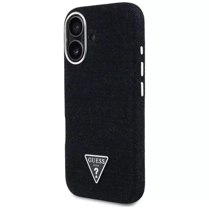 Guess Denim Triangle Logo MagSafe Θήκη για iPhone 16 Μαύρο