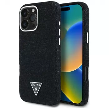 Guess Denim Triangle Logo MagSafe Θήκη για Apple iPhone 16 Pro, Μαύρο