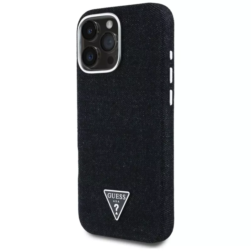 Guess Denim Triangle Logo MagSafe Θήκη για Apple iPhone 16 Pro, Μαύρο
