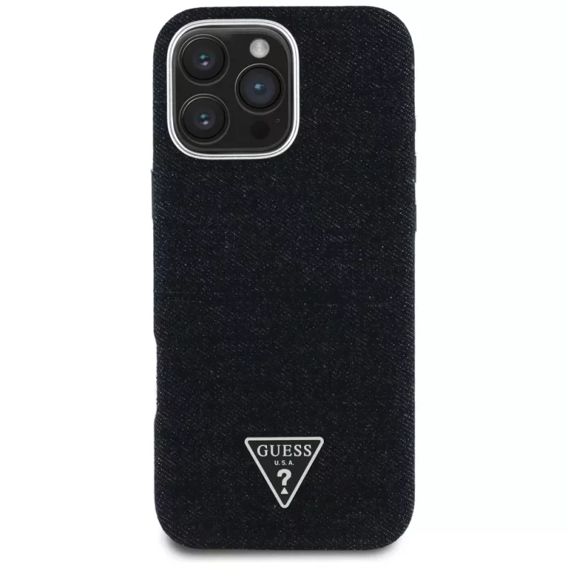 Guess Denim Triangle Logo MagSafe Θήκη για Apple iPhone 16 Pro, Μαύρο