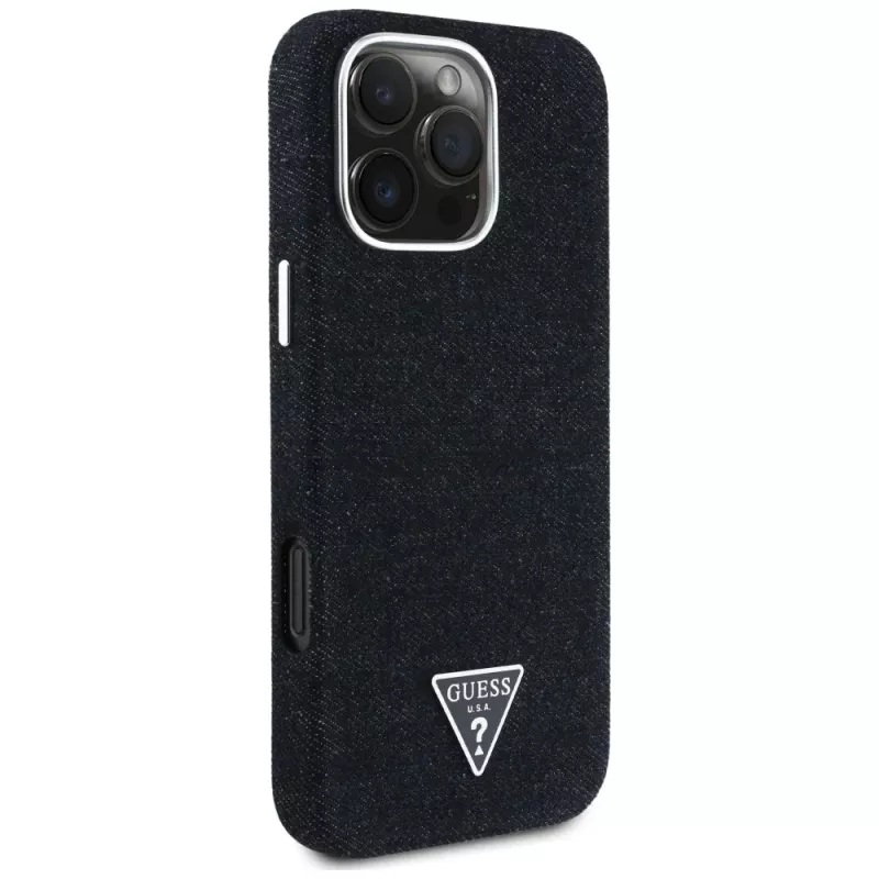 Guess Denim Triangle Logo MagSafe Θήκη για Apple iPhone 16 Pro, Μαύρο