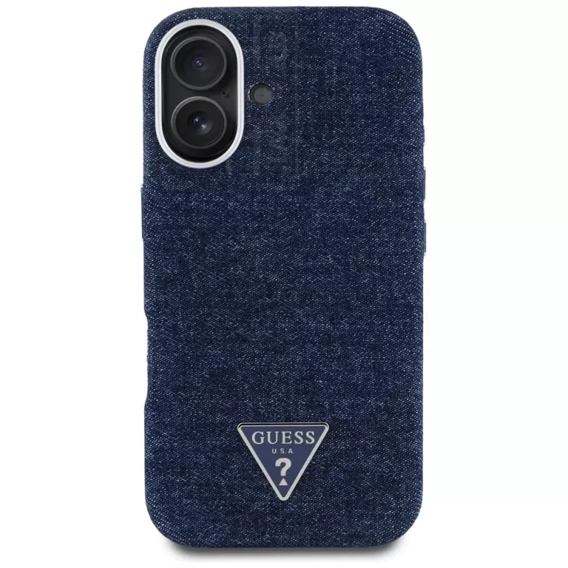 Guess Denim Triangle Logo MagSafe Θήκη για iPhone 16 Μπλε