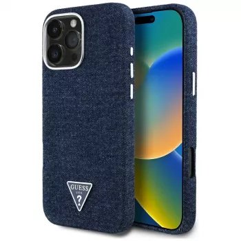Guess Denim Triangle Logo MagSafe Θήκη για iPhone 16 Pro Μπλε