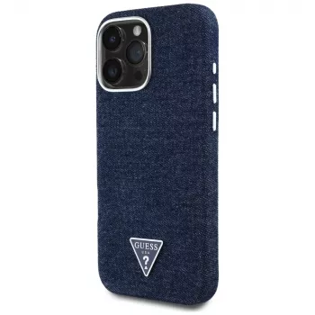 Guess Denim Triangle Logo MagSafe Θήκη για iPhone 16 Pro Μπλε