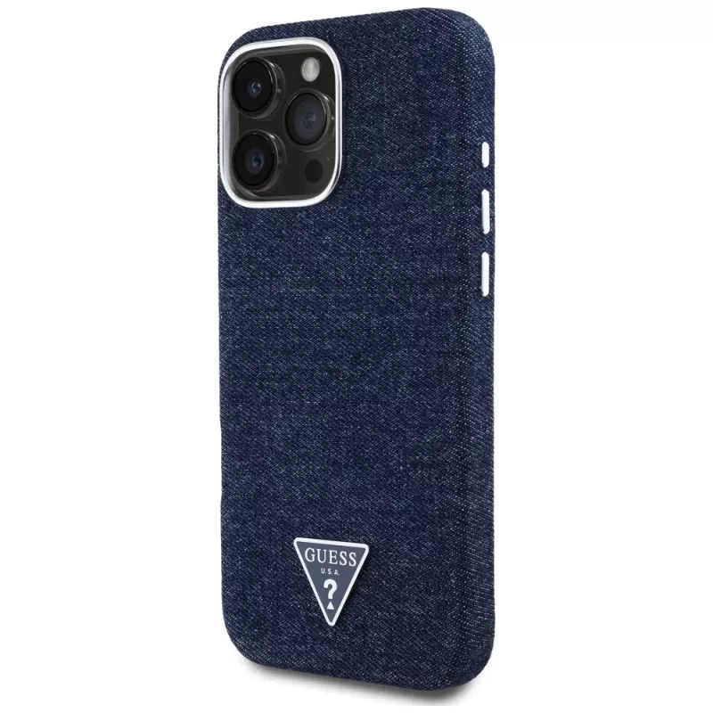 Guess Denim Triangle Logo MagSafe Θήκη για iPhone 16 Pro Μπλε