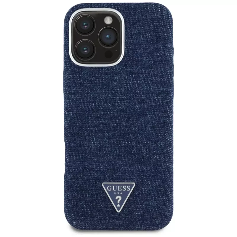 Guess Denim Triangle Logo MagSafe Θήκη για iPhone 16 Pro Μπλε