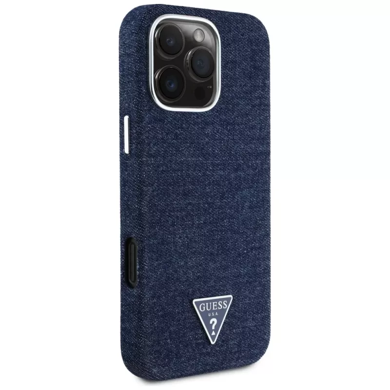 Guess Denim Triangle Logo MagSafe Θήκη για iPhone 16 Pro Μπλε