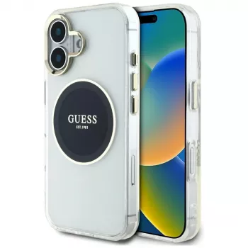 Guess IML Metal Colored Circle Classic Logo MagSafe Θήκη για iPhone 16 (Μαύρο)