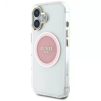 Guess IML Metal Colored Circle Classic Logo MagSafe Θήκη για iPhone 16 (Ροζ)