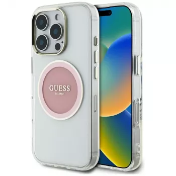 Guess IML Metal Colored Circle Classic Logo MagSafe Θήκη για iPhone 16 Pro (Ροζ)