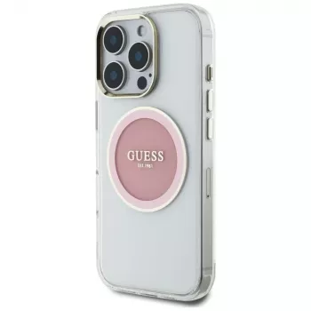 Guess IML Metal Colored Circle Classic Logo MagSafe Θήκη για iPhone 16 Pro (Ροζ)