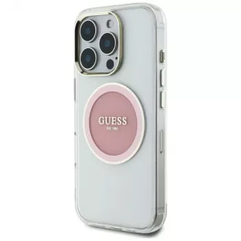 Guess IML Metal Colored Circle Classic Logo MagSafe Θήκη για iPhone 16 Pro Max (Ροζ)