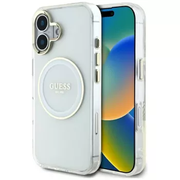 Guess IML Metal Colored Circle Classic Logo MagSafe Θήκη για iPhone 16 (Λευκό)