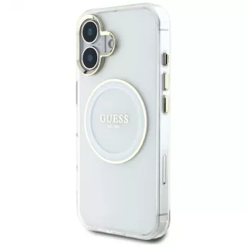 Guess IML Metal Colored Circle Classic Logo MagSafe Θήκη για iPhone 16 (Λευκό)