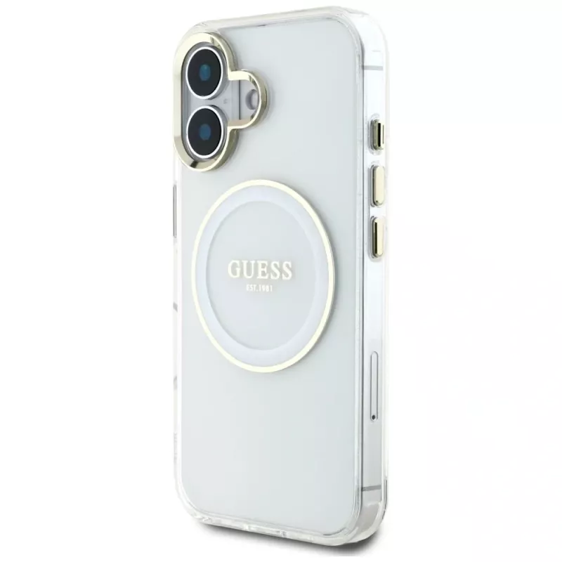 Guess IML Metal Colored Circle Classic Logo MagSafe Θήκη για iPhone 16 (Λευκό)