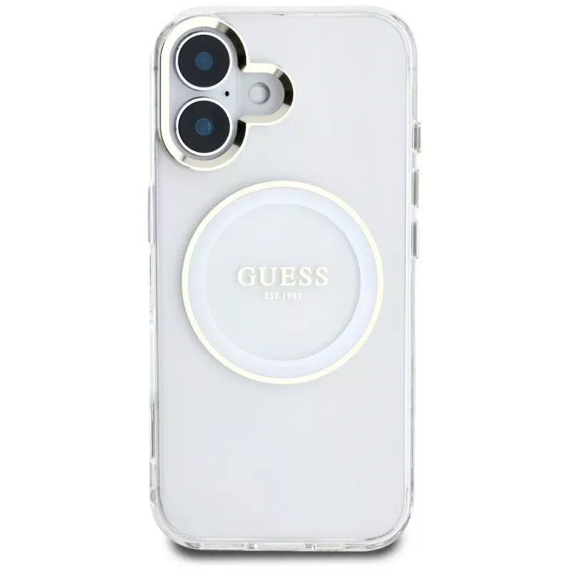 Guess IML Metal Colored Circle Classic Logo MagSafe Θήκη για iPhone 16 (Λευκό)