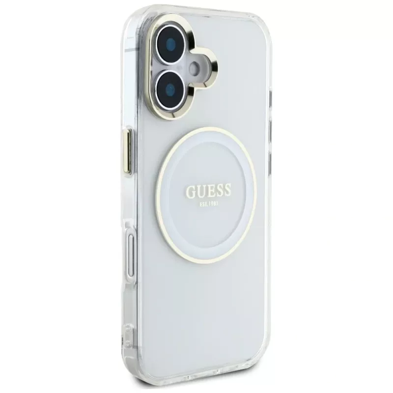 Guess IML Metal Colored Circle Classic Logo MagSafe Θήκη για iPhone 16 (Λευκό)