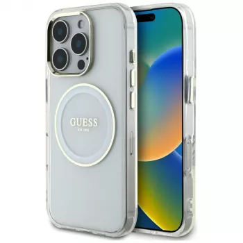Guess IML Metal Colored Circle Classic Logo MagSafe Θήκη για iPhone 16 Pro (Λευκό)