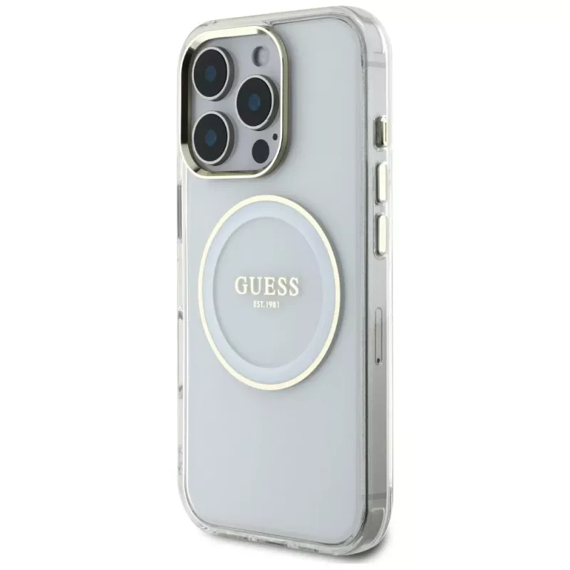 Guess IML Metal Colored Circle Classic Logo MagSafe Θήκη για iPhone 16 Pro (Λευκό)