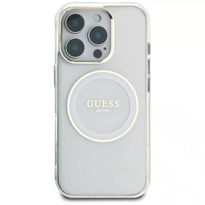 Guess IML Metal Colored Circle Classic Logo MagSafe Θήκη για iPhone 16 Pro (Λευκό)