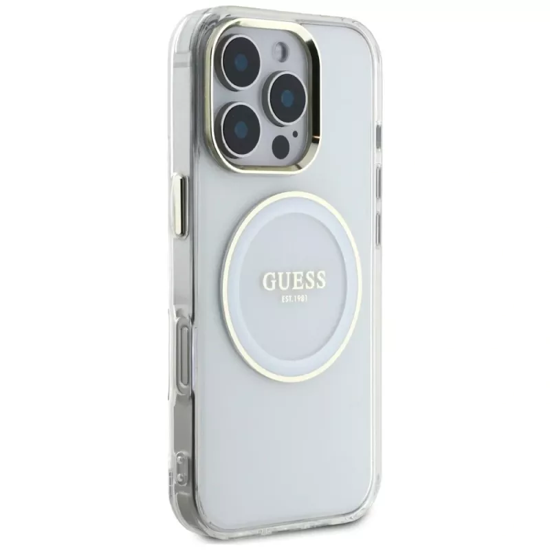 Guess IML Metal Colored Circle Classic Logo MagSafe Θήκη για iPhone 16 Pro (Λευκό)