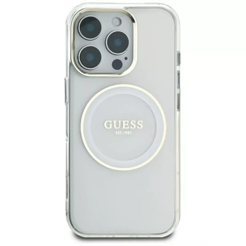 Guess IML Metal Colored Circle Classic Logo MagSafe Θήκη για iPhone 16 Pro Max (Λευκό)
