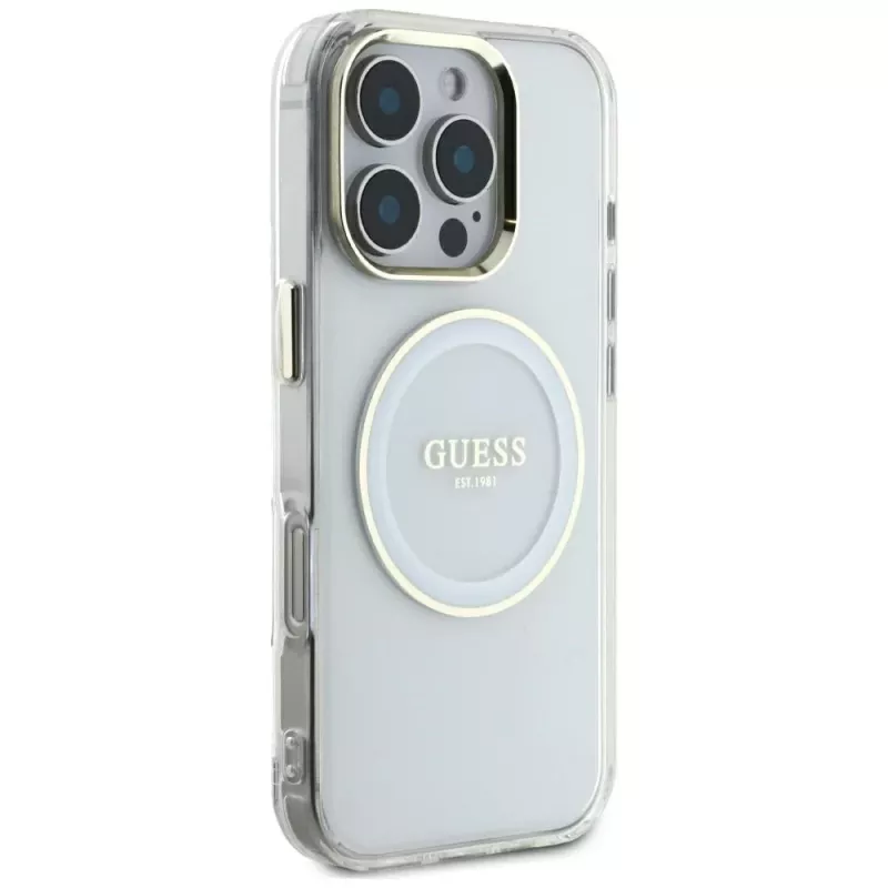 Guess IML Metal Colored Circle Classic Logo MagSafe Θήκη για iPhone 16 Pro Max (Λευκό)