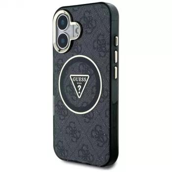 Guess IML Metal Glitter 4G Circle Triangle MagSafe Θήκη για Apple iPhone 16 (Μαύρο)