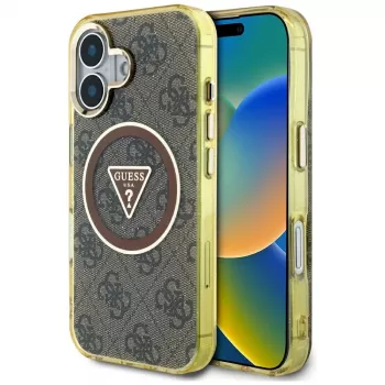 Guess IML Metal Glitter 4G Circle Triangle MagSafe Θήκη για iPhone 16 (Καφέ)