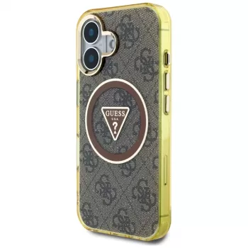 Guess IML Metal Glitter 4G Circle Triangle MagSafe Θήκη για iPhone 16 (Καφέ)