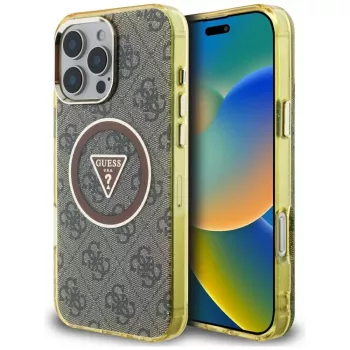 Guess IML Metal Glitter 4G Circle Triangle MagSafe Θήκη για iPhone 16 Pro (Καφέ)