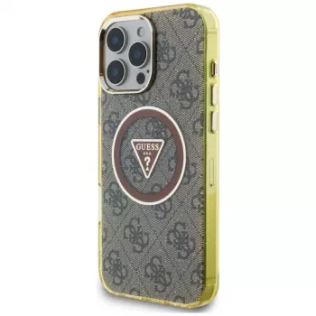Guess IML Metal Glitter 4G Circle Triangle MagSafe Θήκη για iPhone 16 Pro (Καφέ)
