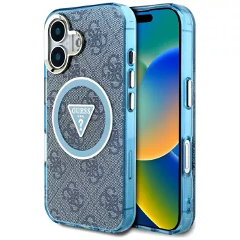 Guess IML Metal Glitter 4G Circle Triangle MagSafe Θήκη για iPhone 16 (Μπλε)